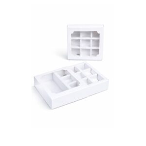 Коробка под 9 конфет Белая с окном и крышкой-пеналом 135*135*35 мм