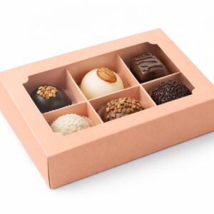 Коробка для 6 конфет персикового цвета с окном